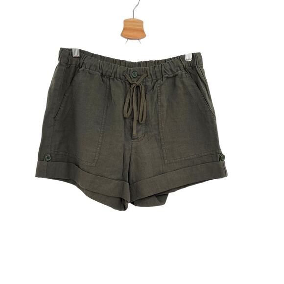 Vince Shorts Linen Drawstring Button Fly Green Size Medium - Picture 1 of 9